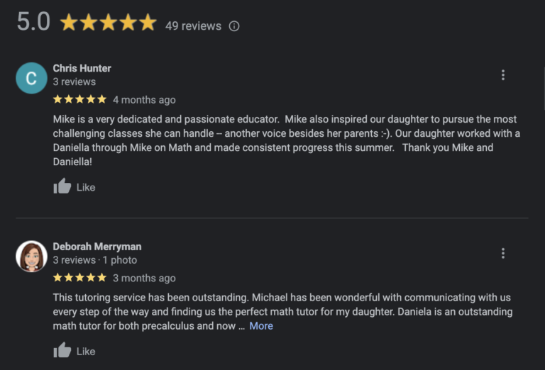 A few tutoring reviews