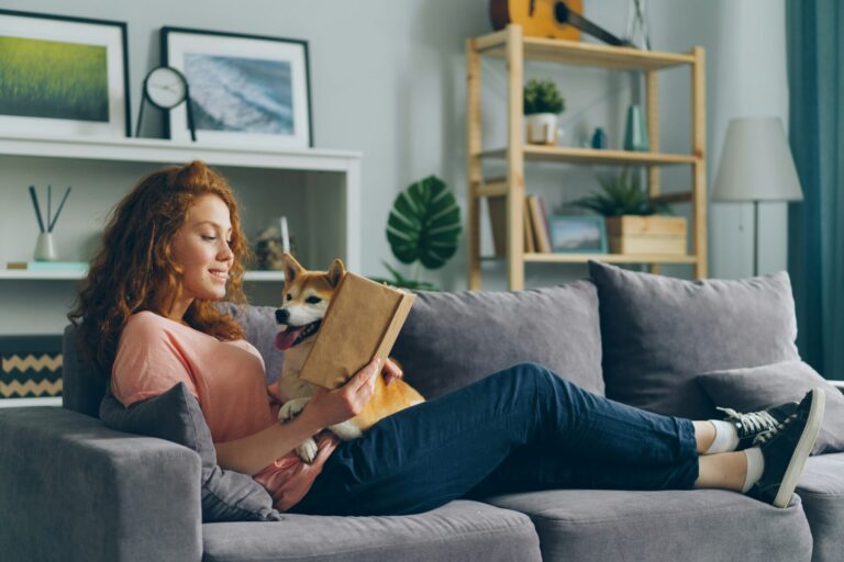 Student reading textbook